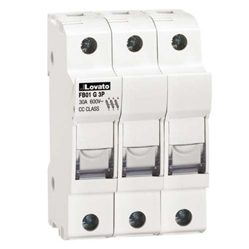 Lovato FB01G3P, CC Fuse Holder, 3 Pole 690V 30A, For 10x38mm Class CC Fuses, UL Listed & CSA Approved