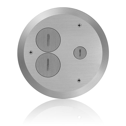Leviton FBC1X-N, Cover Plate for FBBOX-GY and FBLEV-GY Concrete Floor Box System, 2 Duplex Screw Caps & 1 Data Cap, Nickel