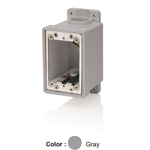 Leviton FDBX1-G, Wetguard Watertight Single-Gang FD Box with Plugs and Reducers, Gray