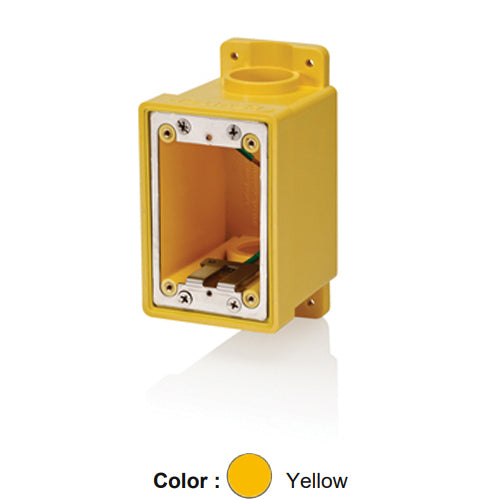 Leviton FDBX1-YL, Wetguard Watertight Single-Gang FD Box with Plugs and Reducers, Yellow