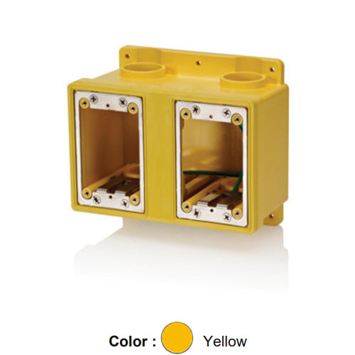 Leviton FDBX2-YL, Wetguard Watertight Two-Gang FD Box with Plugs and Reducers, Yellow