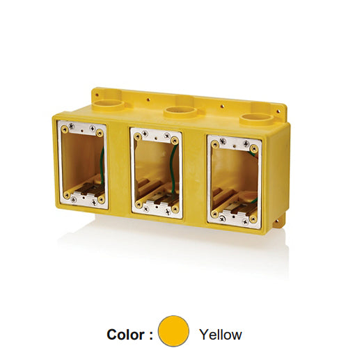 Leviton FDBX3-YL, Wetguard Watertight Three-Gang FD Box with Plugs and Reducers, Yellow