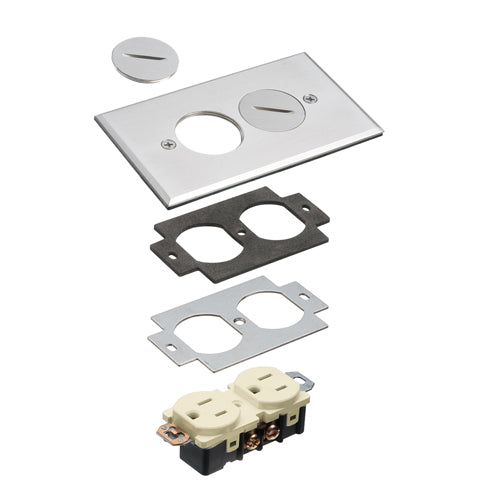 Arlington FLB5320NL, 1-Gang Nickel-plated Metal Cover with 2 Threaded Plugs, Cover, Gaskets, Tamper Resistant Receptacle Included