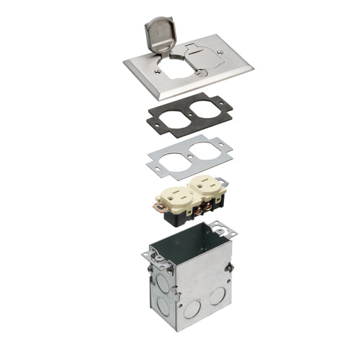 Arlington FLB5331NL, Floor Box Kit with Steel Box and 2-Flip Lids, 1-Gang, Nickel-Plated Cover, For New and Existing Floors