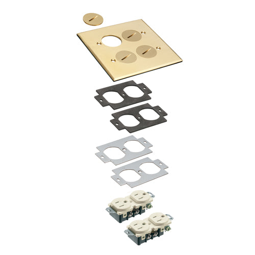 Arlington FLB5540MB, 2-Gang Brass Metal Cover with 4 Threaded Plugs, Cover, Gaskets, Tamper Resistant Receptacle Included