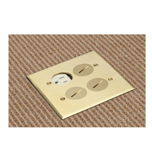 Arlington FLB5541MB, Floor Box Kit with Steel Box and Metal Cover with 4-Threaded Plugs, 2-Gang, Brass