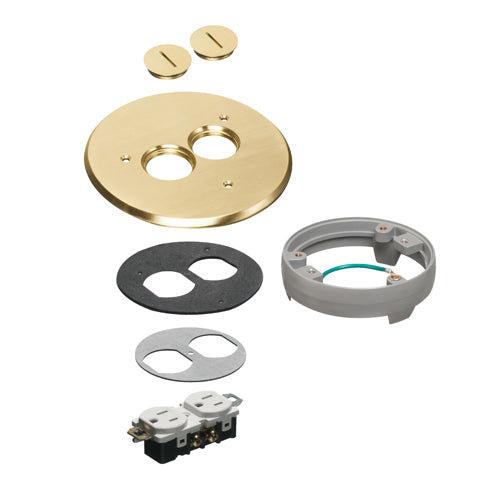 Arlington FLB6220MBLR, 6" Round Brass Cover Kit With (2) Threaded Plugs, Includes Leveling Ring