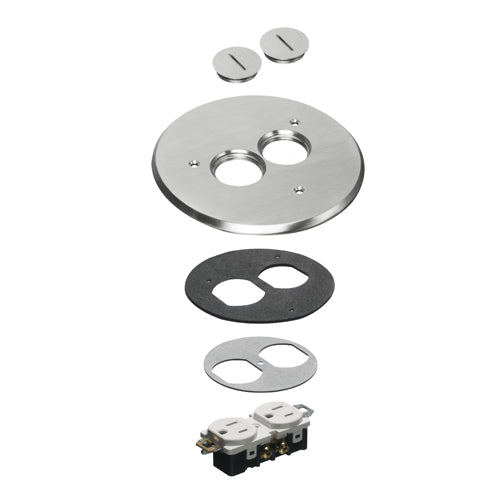 Arlington FLB6220NL, 6" Gasketed Round Metallic Cover Kit With 2 Threaded Plugs, Nickel-Plated, Fits FLBC4500LR