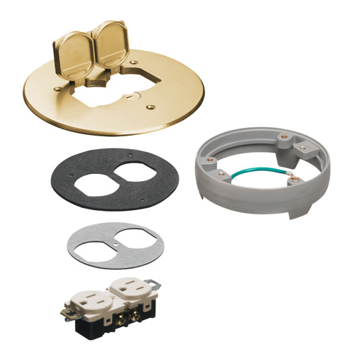 Arlington FLB6230MBLR, 6" Round Brass Cover Kit With 2 Flip Lids, Includes Leveling Ring