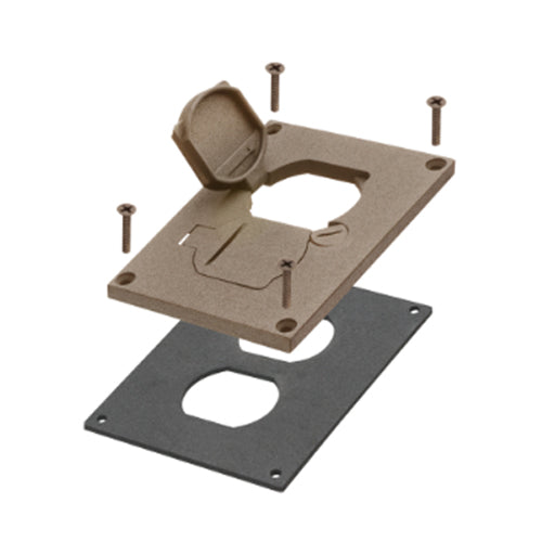 Arlington FLBC8504BN, Brown Powder Coated Zinc Cover Kit For New Concrete, Cover/Gasket For Single Gang Frame With Flip Lids