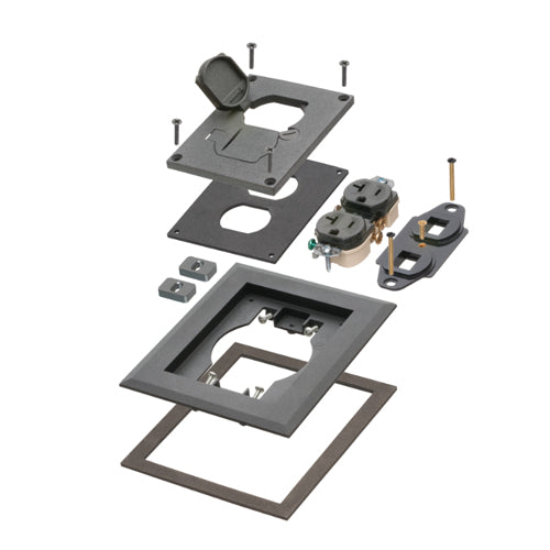 Arlington FLBC8514BK, Black Powder Coated Zinc Cover Kit For New Concrete, Single Gang Frame Kit With Flip Lids