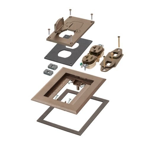 Arlington FLBC8514BR, ﻿Brown Plastic Cover Kit For New Concrete. Single Gang Frame Kit With Flip Lids