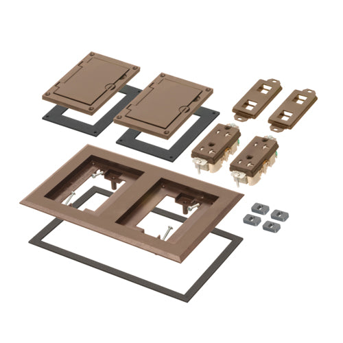 Arlington FLBC8520BR, Brown Non-Metallic Two Gang Frame Kit With (2) Flip Lid Covers