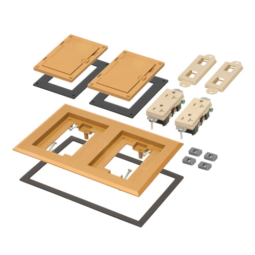 Arlington FLBC8520CA, Caramel Non-Metallic Two Gang Frame Kit With (2) Flip Lid Covers