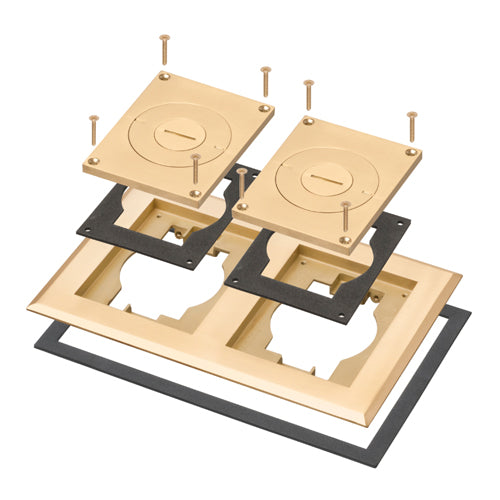 Arlington FLBC8523MB, 2-Gang Frame And Cover With Furniture Feed Inserts, Brass