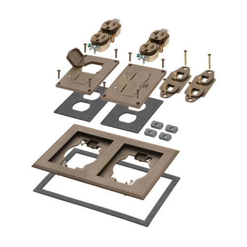 Arlington FLBC8524BN, Brown Powder Coated Zinc Cover Kit For New Concrete, Two Gang Frame Kit With Flip Lids