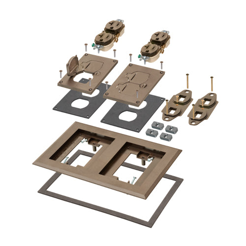 Arlington FLBC8524BR, ﻿Brown Plastic Cover Kit For New Concrete, Two Gang Frame Kit With Flip Lids