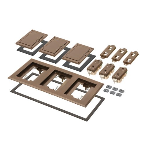 Arlington FLBC8530BR, Brown Non-Metallic Three Gang Frame Kit With (3) Flip Lid Covers