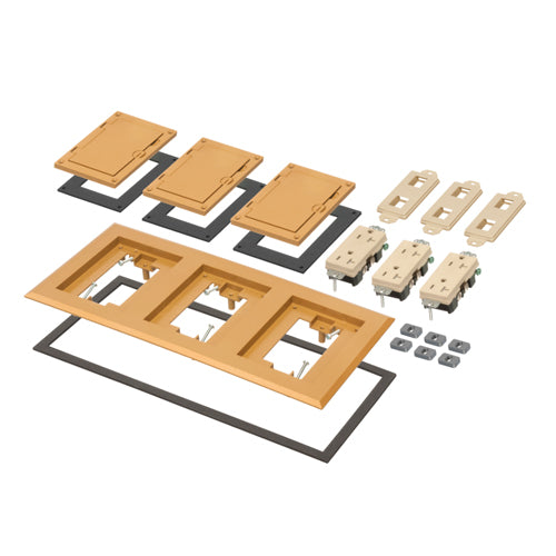 Arlington FLBC8530CA, Caramel Non-Metallic Three Gang Frame Kit With (3) Flip Lid Covers