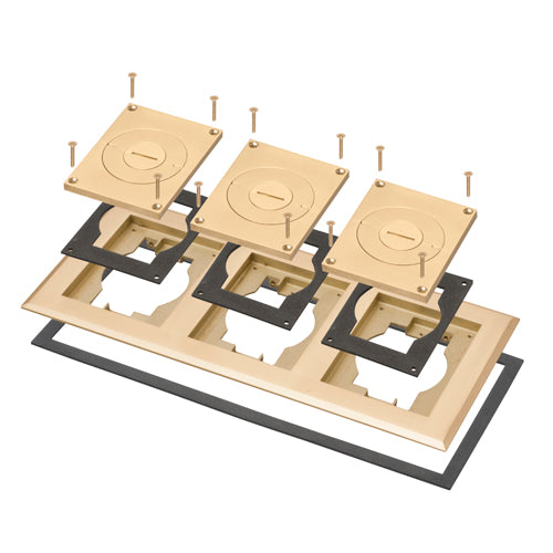 Arlington FLBC8533MB, 3-Gang Frame And Cover With Furniture Feed Inserts, Brass