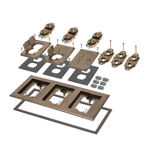 Arlington FLBC8534BR, Brown Plastic Cover Kit For New Concrete. Three Gang Frame Kit With Flip Lids