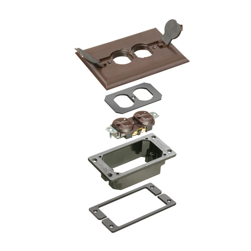 Arlington FLBCF101BRTK, Non-metallic Cover Trim Kit with Flip Lids, 1-Gang, Brown, Recommended for New Concrete