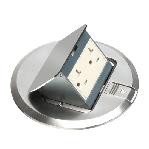 Arlington FLBT6620NL, 6" Round Popup Trapdoor Cover, Nickel With Tamper Resistant, 20 Amp Receptacle