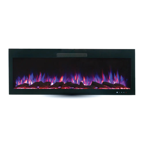 ORTECH FP-SS-72, Super Slim Series, 72" LED Wall Mounted and Built-In Style Fireplace With Vent Located at The Top Front, 750/1465W, 120VAC, 60Hz, Black