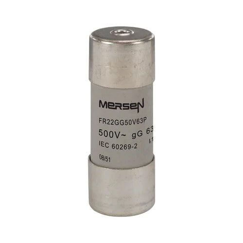 Mersen FR22GG50V63P, gG Cylindrical Fuse-Links, Size 22x58mm, 500VAC/250VDC, 63A, With Striker
