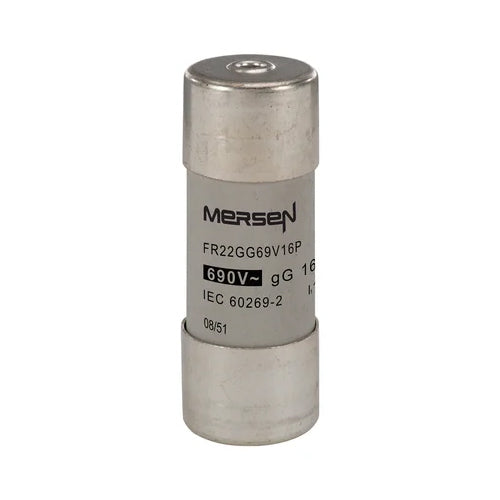 Mersen FR22GG69V16P, gG Cylindrical Fuse-Links, Size 22x58mm, 690VAC/250VDC, 16A, With Striker