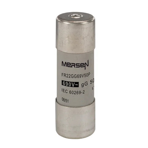 Mersen FR22GG69V50P, gG Cylindrical Fuse-Links, Size 22x58mm, 690VAC/250VDC, 50A, With Striker