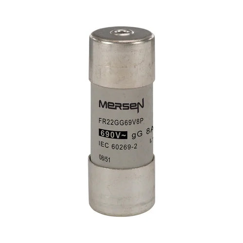 Mersen FR22GG69V8P, gG Cylindrical Fuse-Links, Size 22x58mm, 690VAC/250VDC, 8A, With Striker