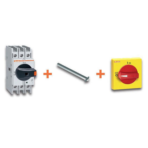 Lovato GA032KIT, 3 Pole 600V 32A Disconnect Kit, Suitable as Motor Disconnect,Disconnect, 200mm Shaft, Padlockable GAX63 Handle Included