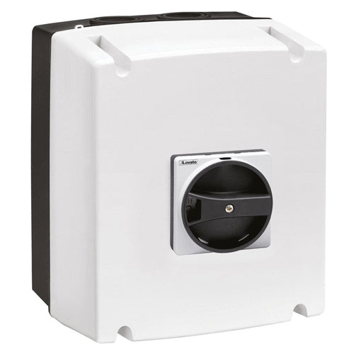 Lovato GAZ040DT4B, Two-Pole Plastic Enclosured Switch Disconnector with Rotating Black Handle, For Photovoltaic Applications, IEC/EN IP65, 40A, Enclosure Dimensions: 175x210x99mm/6.9x8.3x3.9''