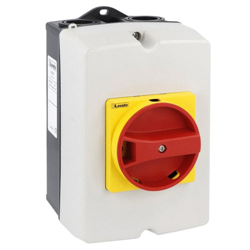 Lovato GAZ032UL, 3 Pole 32A 600V, IP65 NEMA Type 4/4X Non-Metallic Enclosed Switch Disconnector with Red/Yellow Handle, UL/CSA approved