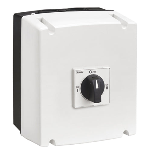 Lovato GAZ063SAET8, Four-Pole Plastic Enclosured Line Changeover Switch (I-0-II) with Rotating Black Handle, UL/CSA Type 4/4X, 63A, Enclosure Dimensions: 175x210x149mm/6.9x8.3x5.9''