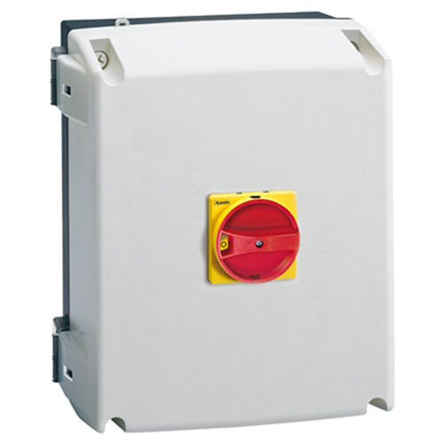 Lovato GAZ125UL, Three-Pole Plastic Enclosured Switch Disconnector with Rotating Red/Yellow Handle, UL/CSA Type 4/4X, 125A, Enclosure Dimensions: 220x280x170mm/8.7x11x6.7''