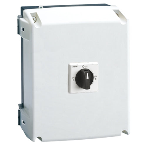 Lovato GAZ125ET8, Four-Pole Plastic Enclosured Line Changeover Switch (I-0-II) with Rotating Black Handle, UL/CSA Type 4/4X, 125A, Enclosure Dimensions: 280x220x172mm/11x8.9x6.8''