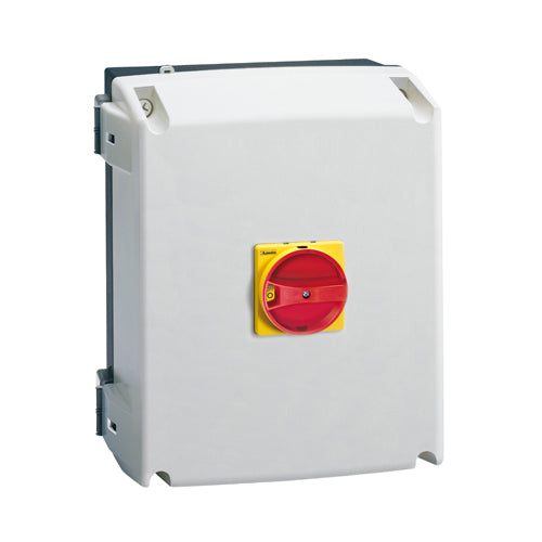 Lovato GAZ080UL, 3 Pole 80A 600V, IP65 NEMA Type 4/4X Non-Metallic Enclosed Switch Disconnector with Red/Yellow Handle, UL/CSA approved