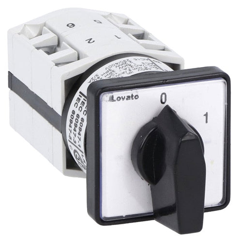 Lovato GF2091U, Rotary Cam Switch GF Series, ON-OFF Switch, 2 Poles 20A, For Front Mounting with Black Handle, Front Plate 48X48mm