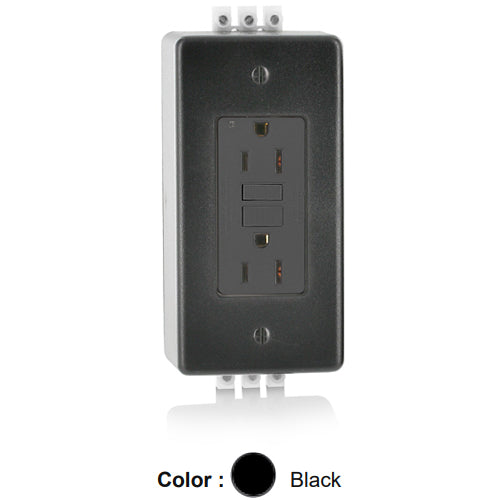 Leviton GFNT1-DIN, SmartlockPro Self-Test GFCI Duplex Receptacle, DIN Rail Mount, Indicator Light, Extra Heavy-Duty Industrial Grade, 15A 125V, NEMA 5-15R, 2-Pole, 3-Wire, Terminal Blocks, Self-Grounding, Black