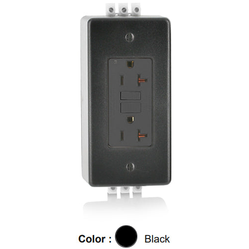 Leviton GFNT2-DIN, SmartlockPro Self-Test GFCI Duplex Receptacle, DIN Rail Mount, Indicator Light, Extra Heavy-Duty Industrial Grade, 20A 125V, NEMA 5-20R, 2-Pole, 3-Wire, Terminal Blocks, Self-Grounding, Black