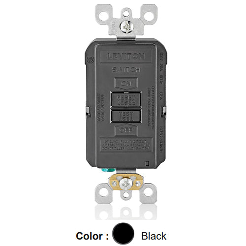 Leviton GFRBF-XE, SmartlockPro Slim Blank Face Self-Test GFCI Receptacle, LED Indicator Light, 20 Amp Feed-Through, 125 Volt, Back and Side Wired, Self-Grounding, Black