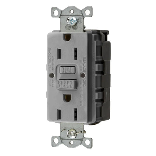 Hubbell GFRST15SNAPGY, SNAPConnect GFCI Receptacles, AUTOGUARD, Self Test, 15A 125V, 5-15R, 2-Pole 3-Wire Grounding, Gray