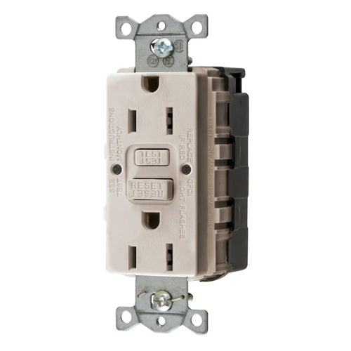 Hubbell GFRST15SNAPLA, SNAPConnect GFCI Receptacles, AUTOGUARD, Self Test, 15A 125V, 5-15R, 2-Pole 3-Wire Grounding, Light Almond