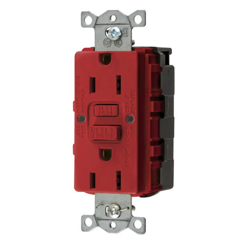 Hubbell GFRST15SNAPR, SNAPConnect GFCI Receptacles, AUTOGUARD, Self Test, 15A 125V, 5-15R, 2-Pole 3-Wire Grounding, Red