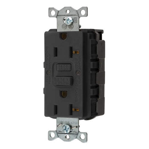 Hubbell GFRST20SNAPBK, SNAPConnect GFCI Receptacles, AUTOGUARD, Self Test, 20A 125V, 5-20R, 2-Pole 3-Wire Grounding, Black