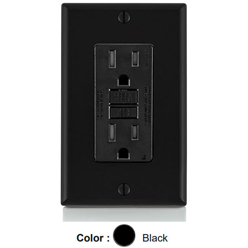 Leviton GFTR1-E, SmartlockPro Tamper-Resistant Slim Self-Test GFCI Duplex Receptacle, LED Indicator Light, 20 Amp Feed-Through, 15A 125V, NEMA 5-15R, Back & Side Wired, Self-Grounding, Black