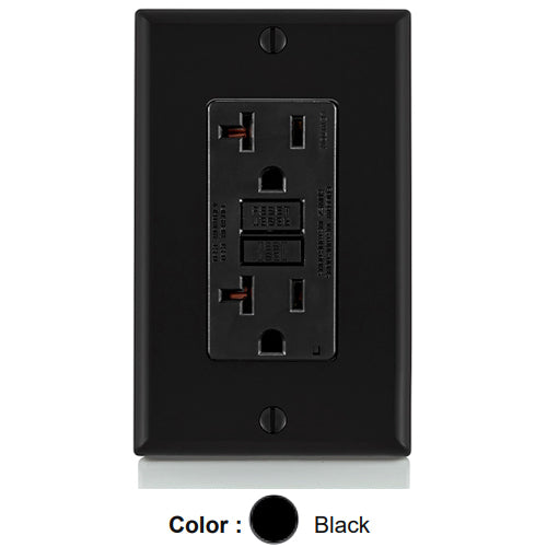 Leviton GFTR2-E, SmartlockPro Tamper-Resistant Slim Self-Test GFCI Duplex Receptacle, LED Indicator Light, 20 Amp Feed-Through, 20A 125V, NEMA 5-20R, Back & Side Wired, Self-Grounding, Black