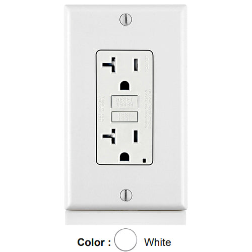Leviton GFTR2-W, SmartlockPro Tamper-Resistant Slim Self-Test GFCI Duplex Receptacle, LED Indicator Light, 20 Amp Feed-Through, 20A 125V, NEMA 5-20R, Back & Side Wired, Self-Grounding, White